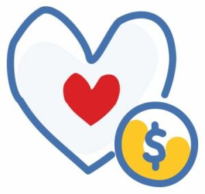 Graphic depiction of a blue heart and a coin